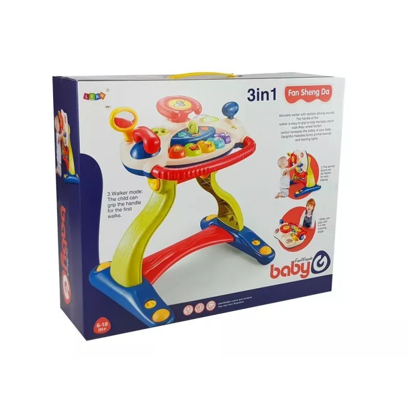 LEAN TOYS 3-in-1 Interaktywny Wózek dla Niemowląt z Kierownicą Dźwiękami Melodiami Zwierzętami