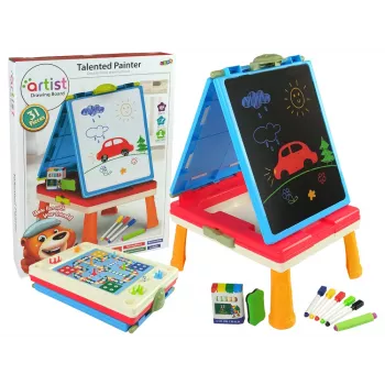 LEAN TOYS 3-w-1 Magnetyczna Tablica Kredowa, Niebieski Stół do Gier