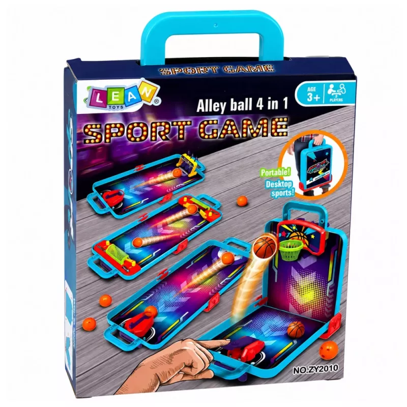 LEAN TOYS 3-w-1 Mini Gra Arcade – Przenośny Koszykówka, Pinball i Kręgle w Walizce (Wielokolorowy)