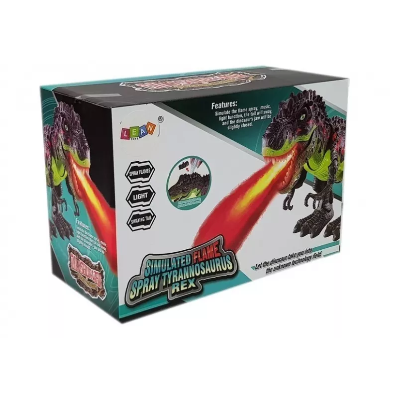 LEAN TOYS 7740 Interaktywny dinozaur T-Rex na baterie, składający jaja, z efektem pary, dźwiękiem i światłem - zielony