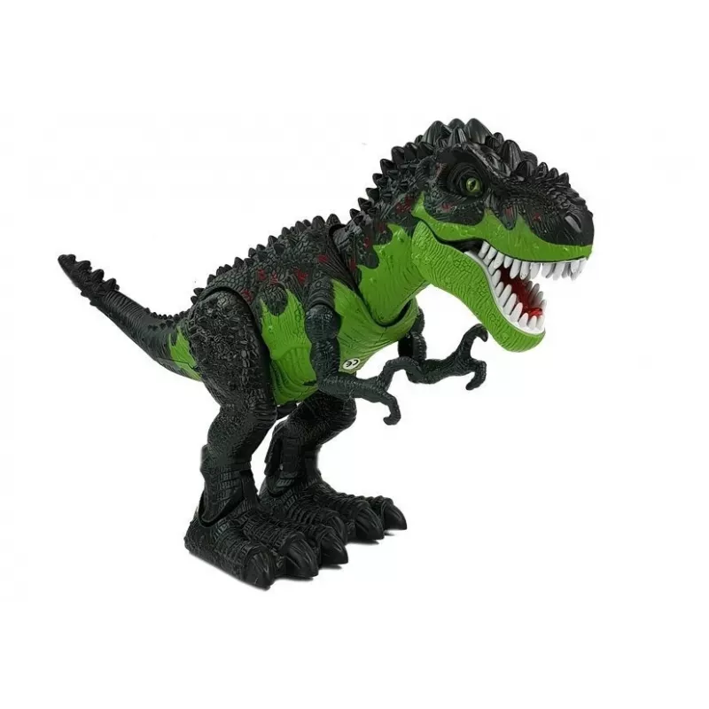 LEAN TOYS 7740 Interaktywny dinozaur T-Rex na baterie, składający jaja, z efektem pary, dźwiękiem i światłem - zielony