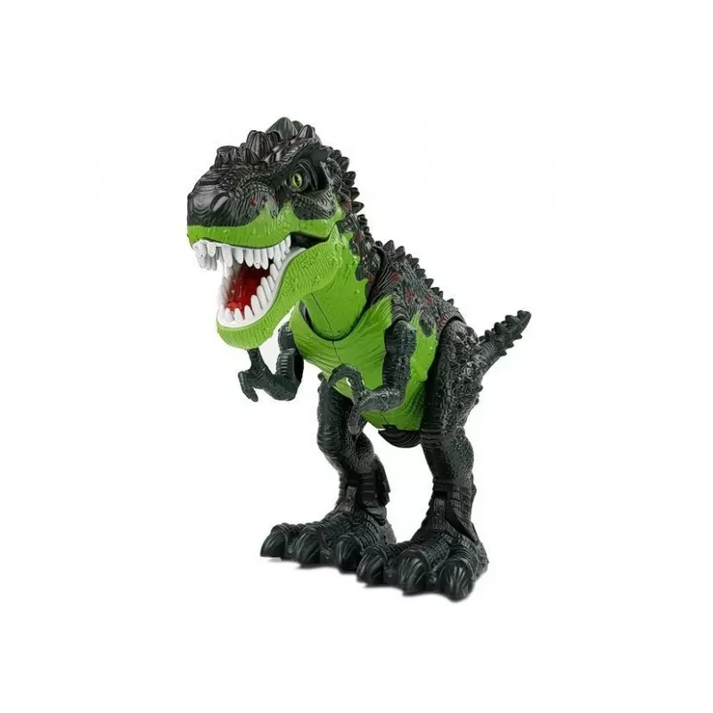 LEAN TOYS 7740 Interaktywny dinozaur T-Rex na baterie, składający jaja, z efektem pary, dźwiękiem i światłem - zielony
