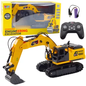LEAN TOYS 9-Kanałowa 2.4GHz RC Gąsienicowa Koparka z Dźwiękami i Oświetleniem LED, Skala 1:14