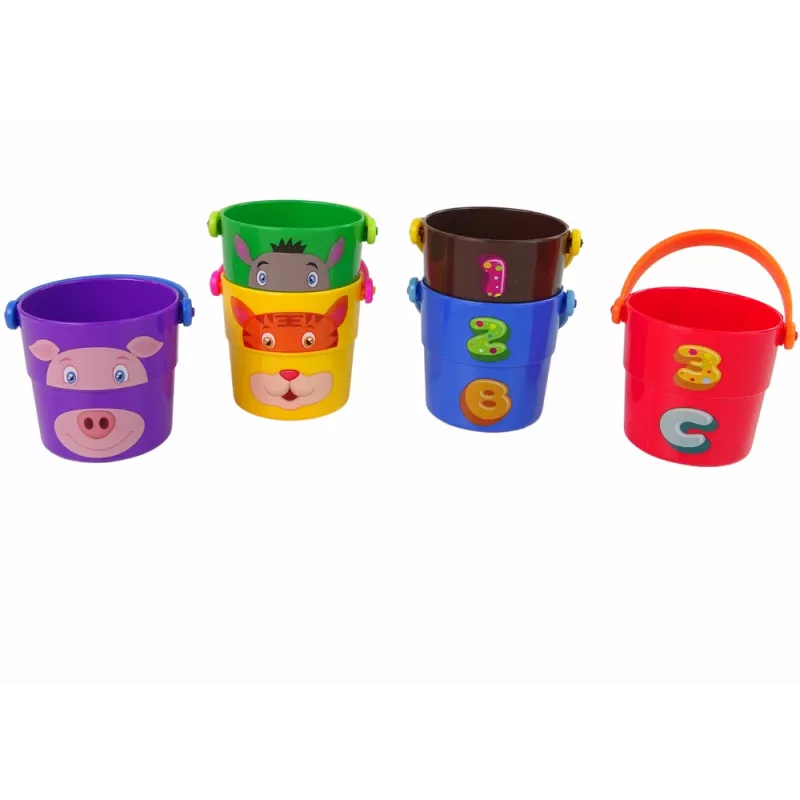 LEAN TOYS Zestaw kolorowych wiader z zwierzętami - piramida