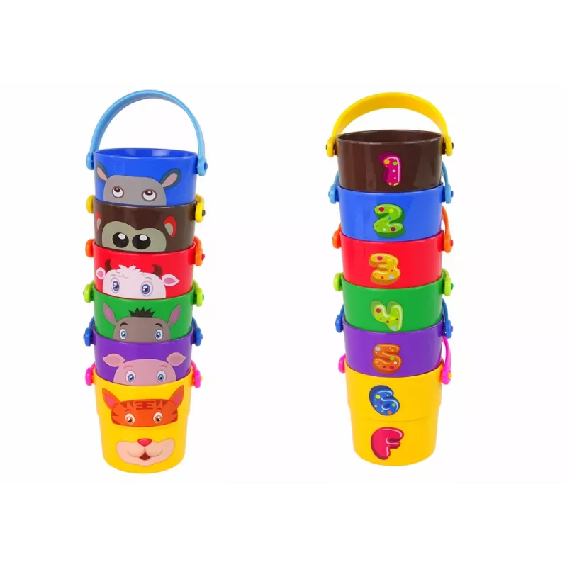 LEAN TOYS Zestaw kolorowych wiader z zwierzętami - piramida