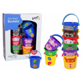 LEAN TOYS Zestaw kolorowych wiader z zwierzętami - piramida