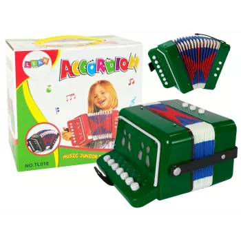 LEAN TOYS Akordeon dla Młodego Muzyka Zielony – 12-przyciskowy akustyczny akordeon zabawkowy z regulowanym paskiem na ramię, wiek 3+