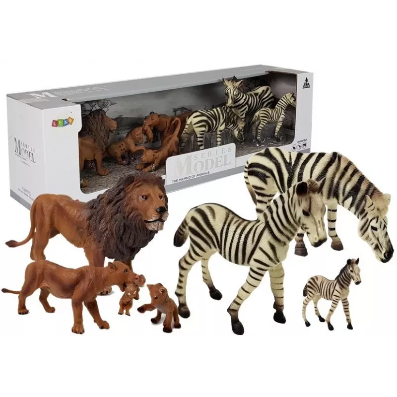 LEAN TOYS Africa Wild Animals Lion Zebra Family Figurine Set
