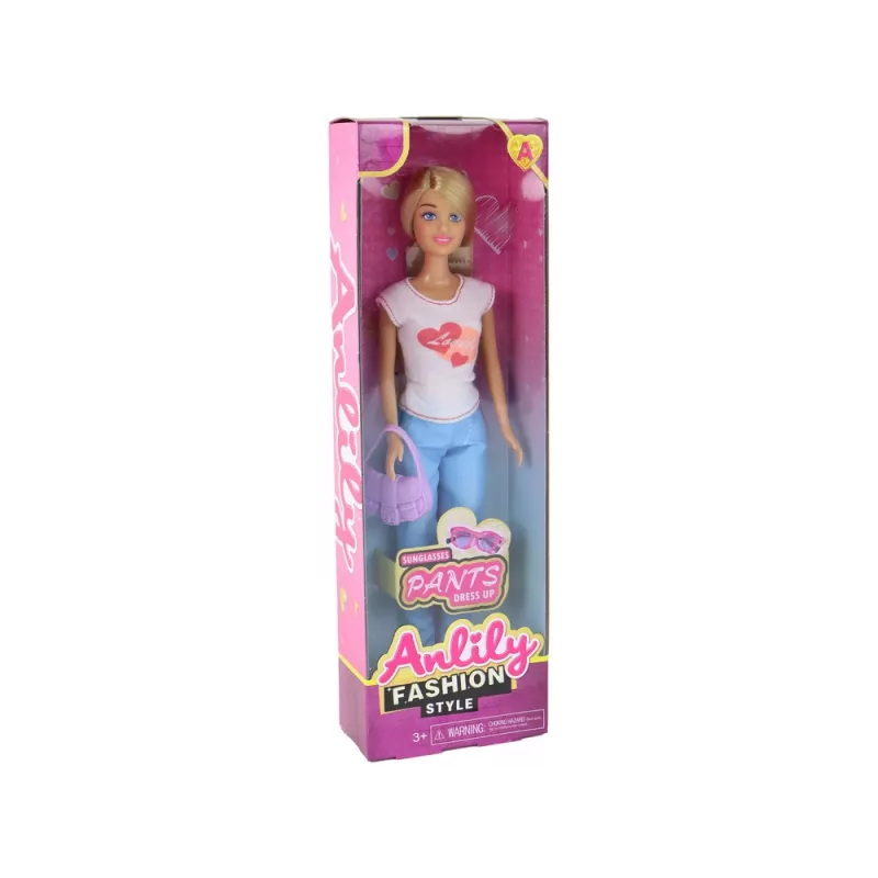 LEAN TOYS Anlily Lalka dla Dzieci Długie Blond Włosy Torebka Okulary Biała Bluzka