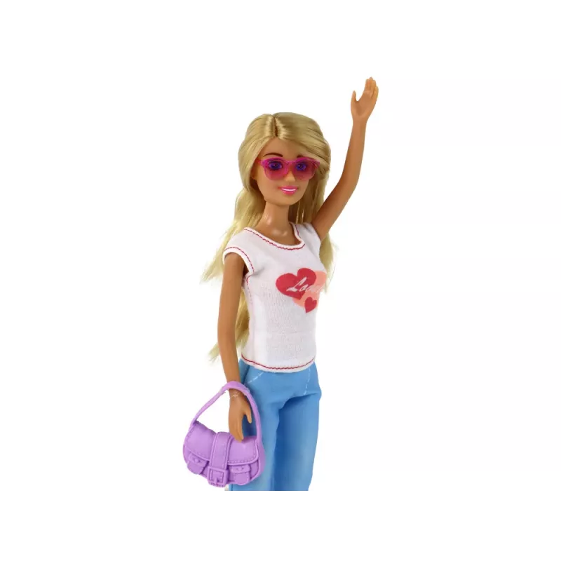 LEAN TOYS Anlily Lalka dla Dzieci Długie Blond Włosy Torebka Okulary Biała Bluzka
