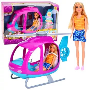 LEAN TOYS Anlily Zestaw Lalek z Dużym Śmigłowcem, Obrotowymi Śmigłami i Laleczką Modową – Fioletowy