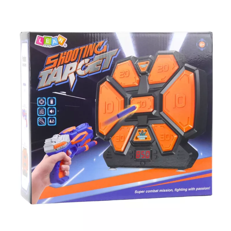 LEAN TOYS Pistolet do gry zręcznościowej Piankowe strzałki Elektroniczna tarcza z licznikiem
