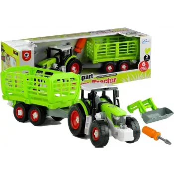 LEAN TOYS Ciągnik do składania z otwartą przyczepą 43 cm