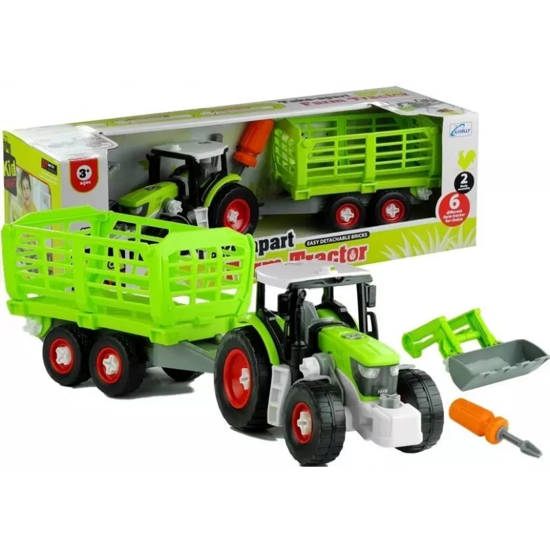 LEAN TOYS Ciągnik do składania z otwartą przyczepą 43 cm