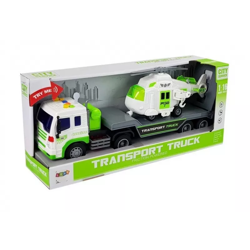 LEAN TOYS Auto Transporter na baterie 1:16 z helikopterem