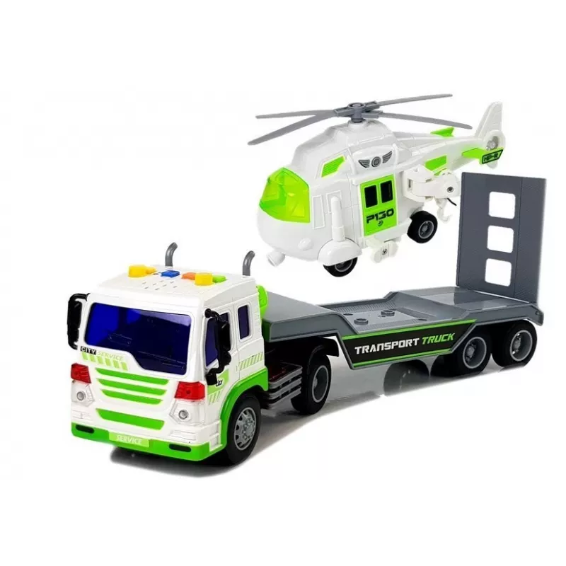 LEAN TOYS Auto Transporter na baterie 1:16 z helikopterem