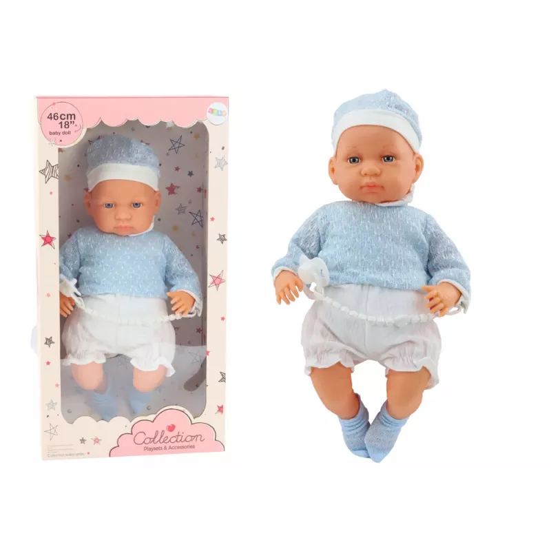LEAN TOYS Baby Doll 46 cm Blue Pacifier Hat Socks