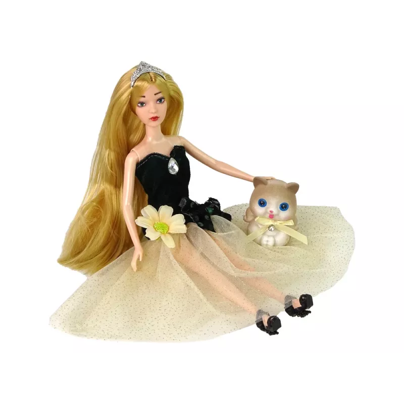 LEAN TOYS Baby Doll Emily Long Hair Kitten Flower