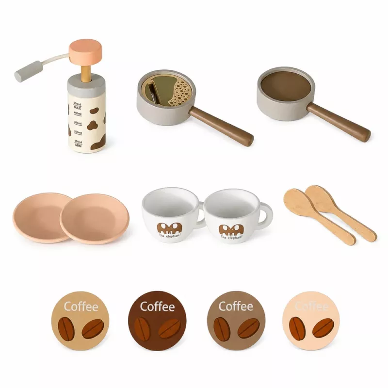 LEAN TOYS Zestaw Barista Ekspres do Kawy Drewniane Akcesoria Różowy