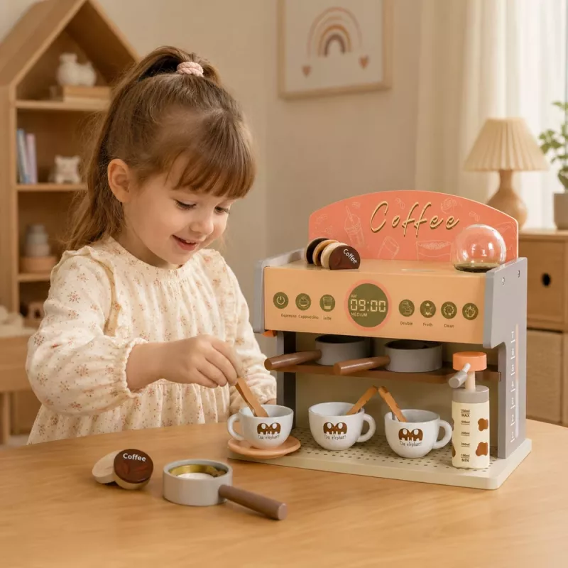 LEAN TOYS Zestaw Barista Ekspres do Kawy Drewniane Akcesoria Różowy