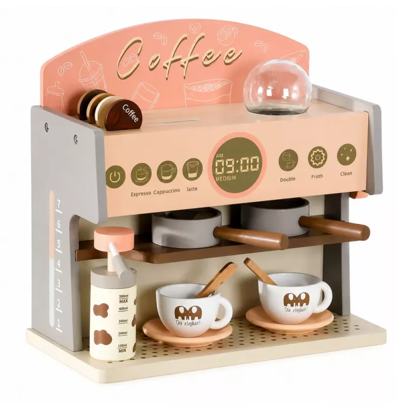 LEAN TOYS Zestaw Barista Ekspres do Kawy Drewniane Akcesoria Różowy