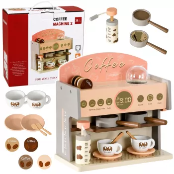 LEAN TOYS Zestaw Barista Ekspres do Kawy Drewniane Akcesoria Różowy