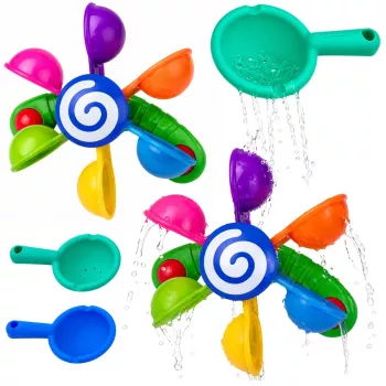 LEAN TOYS Zestaw do kąpieli Wiatrak wodny z przyssawkami Dwie łyżeczki Zabawka wodna