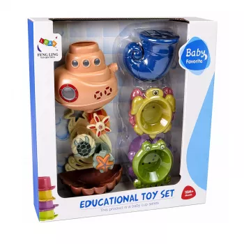 Zestaw zabawek do kąpieli LEAN TOYS: Statek, Zwierzęta morskie, Wodospad, Przyssawki