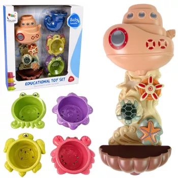 Zestaw zabawek do kąpieli LEAN TOYS: Statek, Zwierzęta morskie, Wodospad, Przyssawki