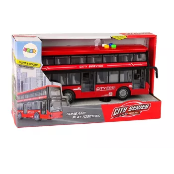 LEAN TOYS Autobus piętrowy na baterie z dźwiękami i światłami, napęd tarcia, czerwony