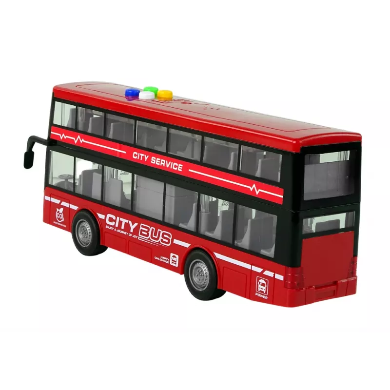 LEAN TOYS Autobus piętrowy na baterie z dźwiękami i światłami, napęd tarcia, czerwony