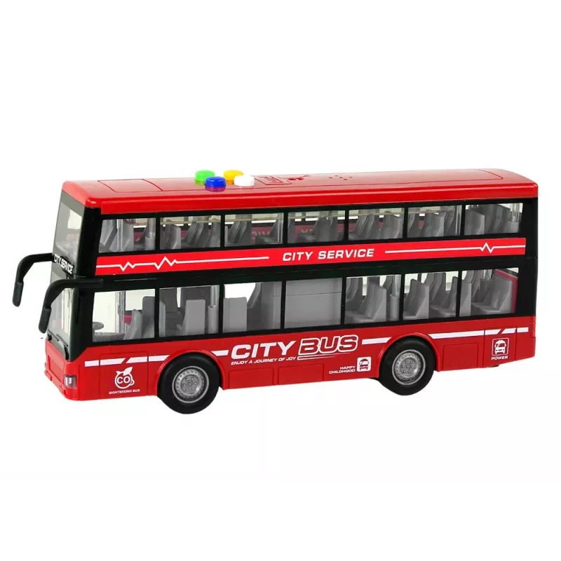 LEAN TOYS Autobus piętrowy na baterie z dźwiękami i światłami, napęd tarcia, czerwony