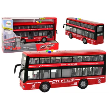 LEAN TOYS Autobus piętrowy na baterie z dźwiękami i światłami, napęd tarcia, czerwony