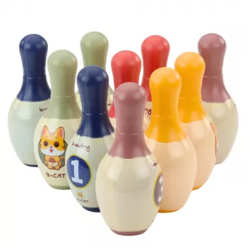 LEAN TOYS Zestaw do gry w kręgle z kotami dla dzieci 10 kręgli 2 kolorowe kule