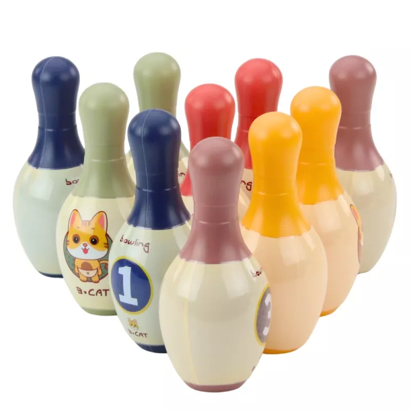 LEAN TOYS Zestaw do gry w kręgle z kotami dla dzieci 10 kręgli 2 kolorowe kule