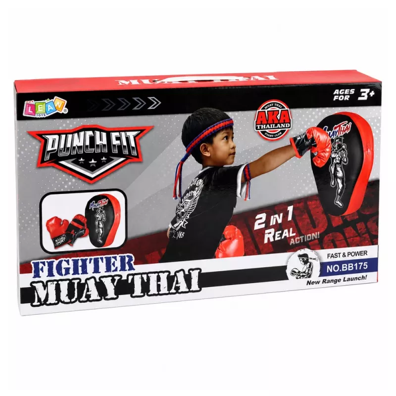 LEAN TOYS 2-w-1 zestaw treningowy do Muay Thai z rękawicami i łapami, czarny