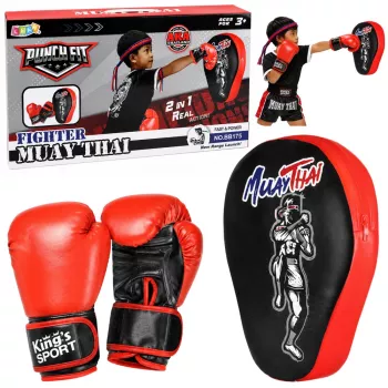 LEAN TOYS 2-w-1 zestaw treningowy do Muay Thai z rękawicami i łapami, czarny