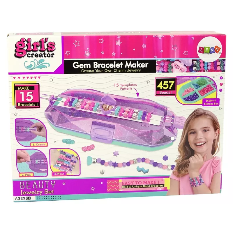 LEAN TOYS Zestaw do tworzenia bransoletek Kolorowe koraliki Pojemnik Twórca
