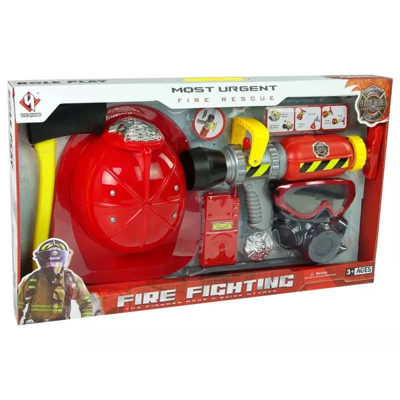 LEAN TOYS Zestaw Strażacki Gaśnica Maska Wodna Kask Czerwony