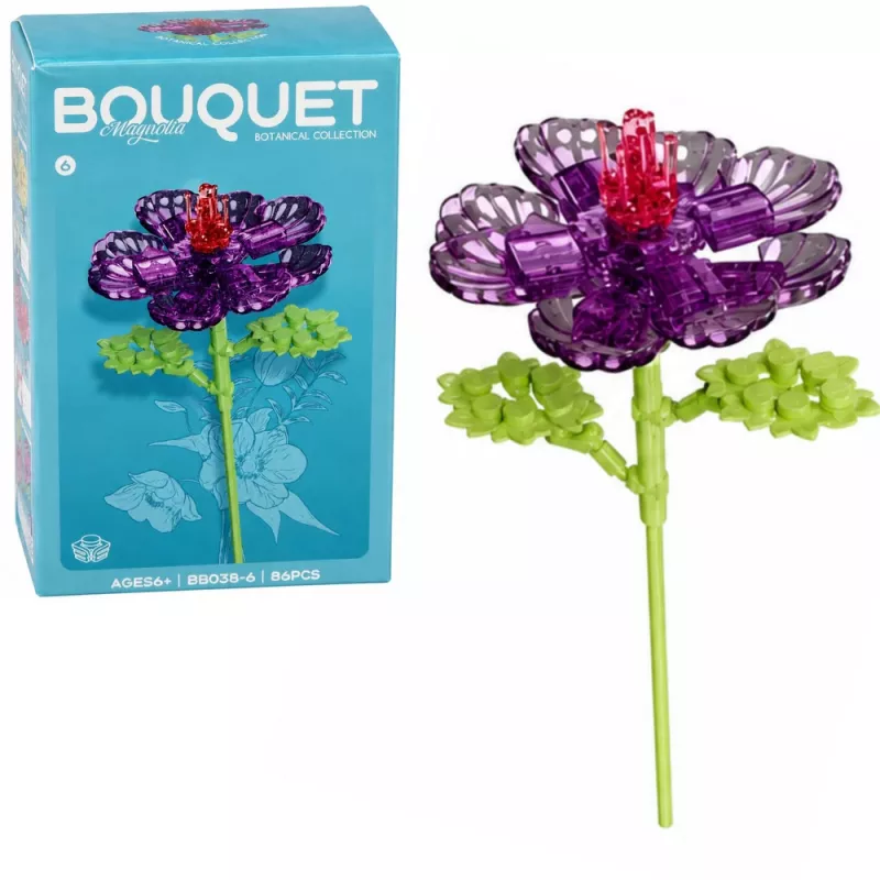 LEAN TOYS Klocki Budowlane Pojedynczy Kwiat z Łodygą Kolorowa Mieszanka 71-106 Elementów