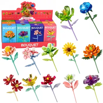 LEAN TOYS Klocki Budowlane Pojedynczy Kwiat z Łodygą Kolorowa Mieszanka 71-106 Elementów