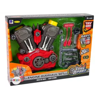 LEAN TOYS Silnik samochodowy dla małego mechanika - zestaw do samodzielnego montażu z dźwiękami i światłami