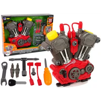 LEAN TOYS Silnik samochodowy dla małego mechanika - zestaw do samodzielnego montażu z dźwiękami i światłami