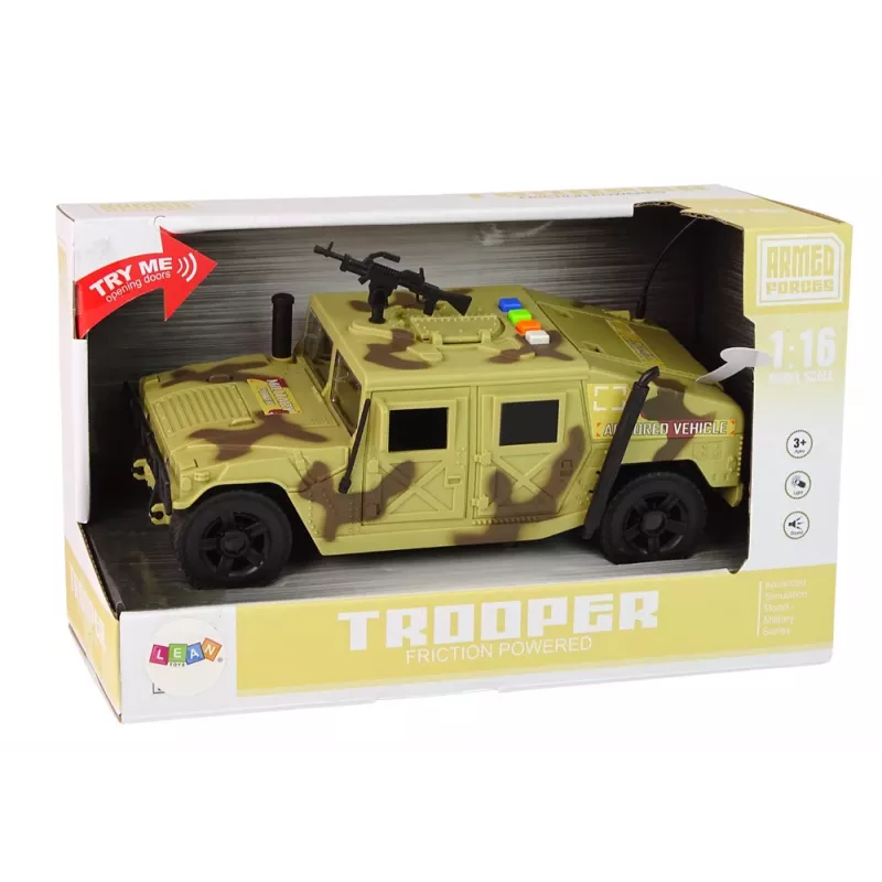 LEAN TOYS Samochód Wojskowy Napęd Tarcie Kamuflaż Piasek Światła Dźwięki