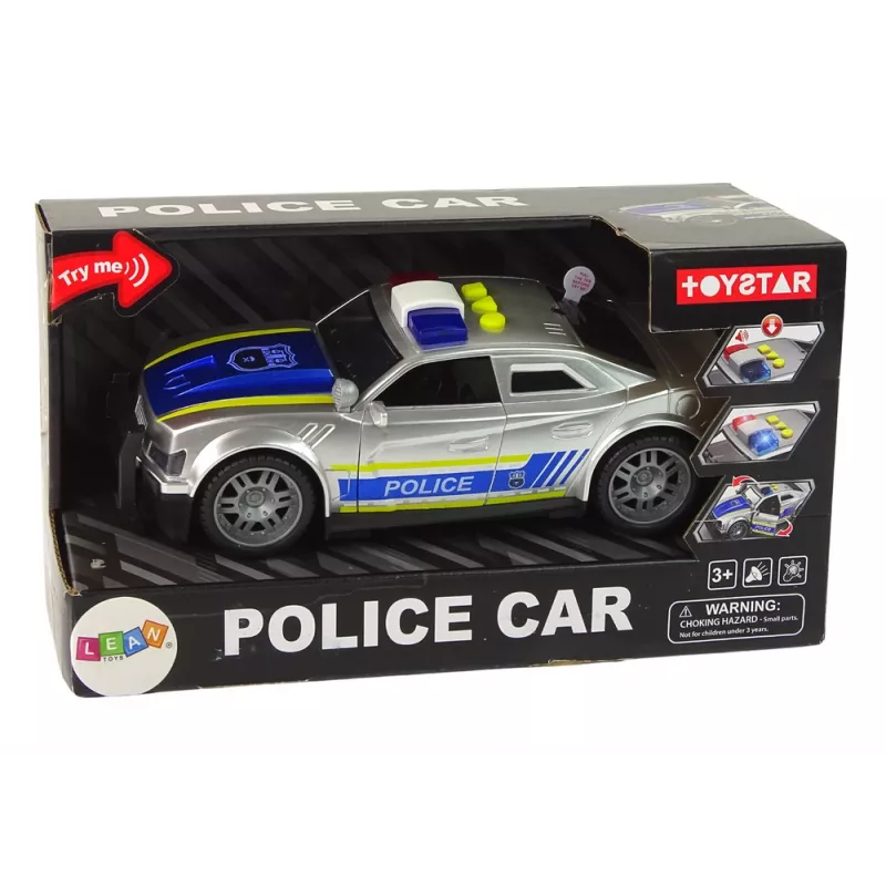 LEAN TOYS Samochód Policyjny 1:14 Światła Dźwięki Srebrny