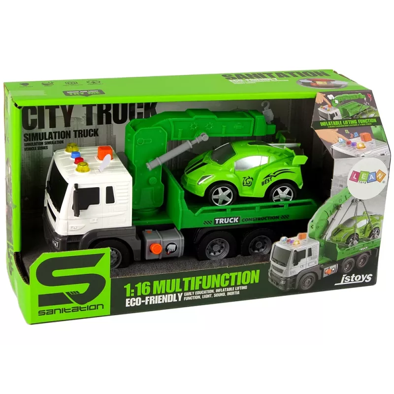 LEAN TOYS Laweta z pomocą drogową 1:16 Zielony Dźwięk i Światła