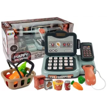 LEAN TOYS Kasa sklepowa z mikrofonem i terminalem dźwiękowym – interaktywny zestaw do zabawy dla dzieci 3+