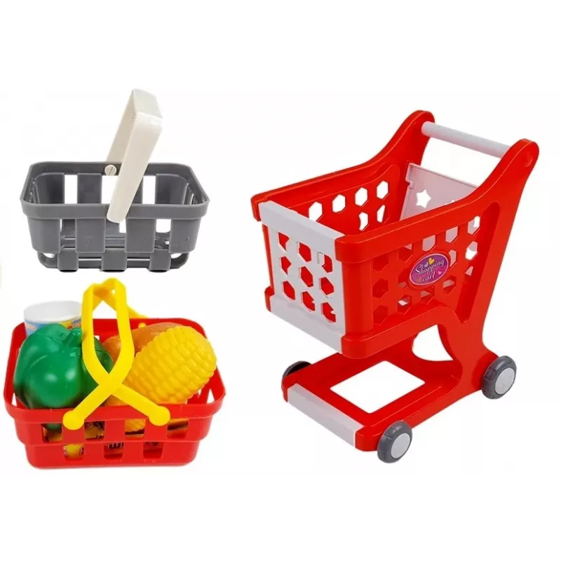 LEAN TOYS Kasa sklepowa z wózkami i akcesoriami | 35-elementowy zestaw do zabawy w sklep z działającym kalkulatorem, skanerem ze światłem, mikrofonem, wózkiem i koszykiem sklepowym | Dla dzieci od 3 lat