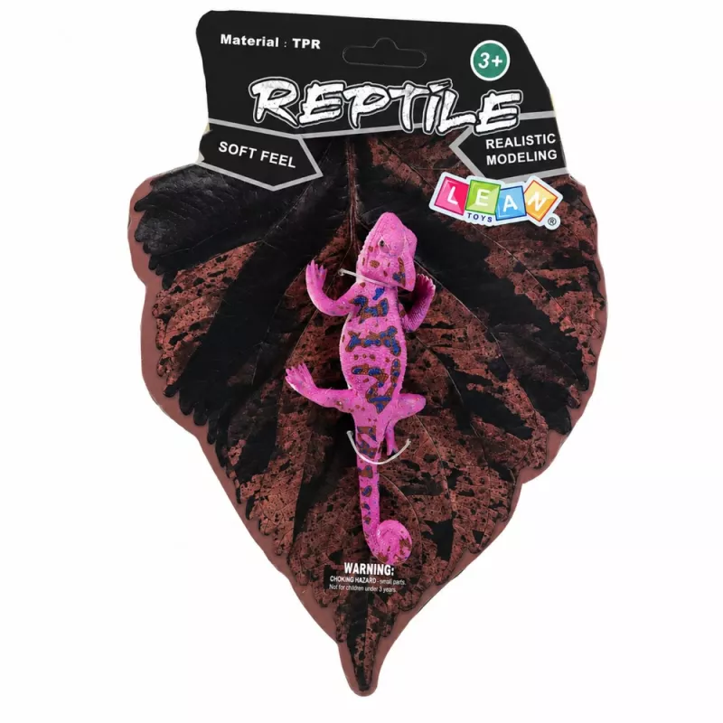 LEAN TOYS Kameleon Gumowa Figurka Rozciągliwa Realistyczny Fioletowy Gad 14 cm