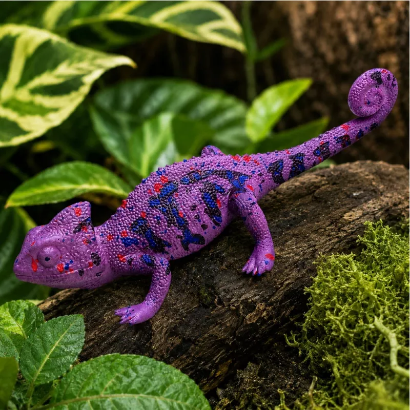 LEAN TOYS Kameleon Gumowa Figurka Rozciągliwa Realistyczny Fioletowy Gad 14 cm